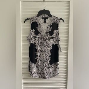 INC International Concepts Black and White Sleeveless Graphic Blouse